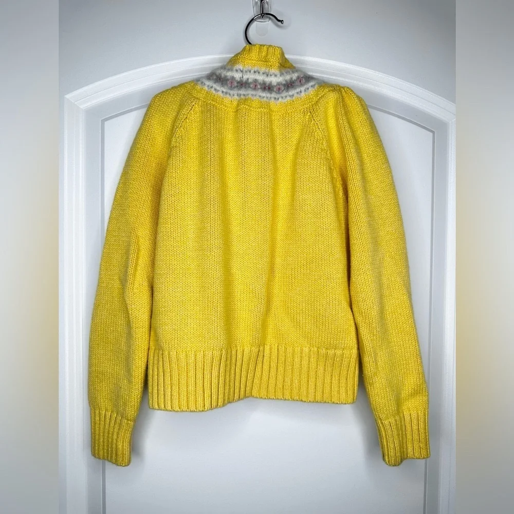 Ralph‎ Lauren Butter Yellow Cardigan Nordic Patterned Collar Cotton Wool Scandi
